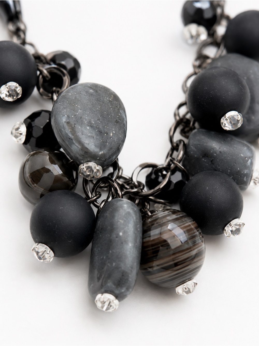 Double Strand Gray Black Beaded Statement Necklace Modern Artisan Boho Chic - Picture 5 of 7